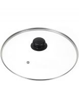 Крышка для посуды стекло, 28 см, Daniks, металлический обод, кнопка бакелит, черная, Д4128Ч