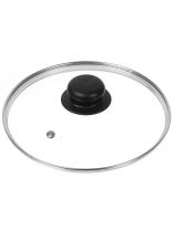 Крышка для посуды стекло, 20 см, Daniks, металлический обод, кнопка бакелит, черная, Д4120Ч