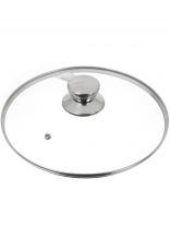 Крышка для посуды стекло, 26 см, Daniks, металлический обод, кнопка нержавеющая сталь, Д5726