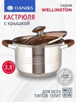 Кастрюля нержавеющая сталь, 3.8 л, крышка стекло, Daniks, Веллингтон, GS-01415-20CA, индукция