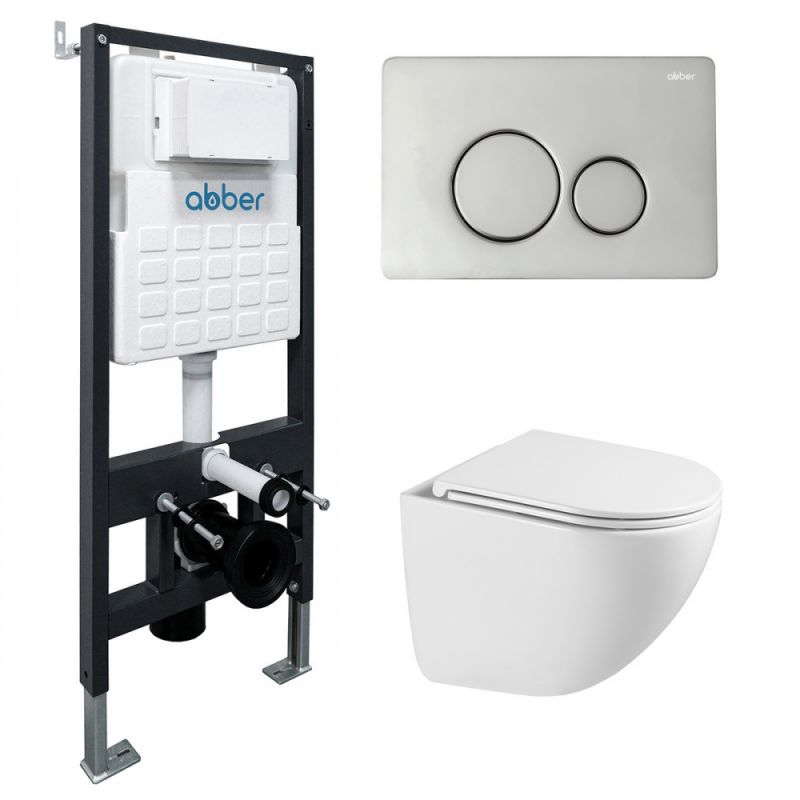 Комплект подвесной унитаз ABBER Bequem AC1131TC-AC0105-AC0121, белый хром глянцевый