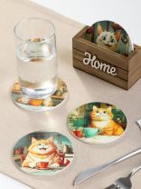 Набор подставок для горячего, дерево, 4 шт, круглый, 11.5х5.4х6.4 см, Забавные коты, Y4-11196