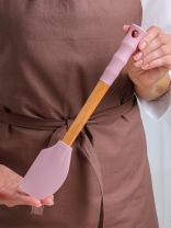 Лопатка кулинарная, силикон, бамбук, 31 см, навеска, Daniks, Розовый мусс, Y4-9599