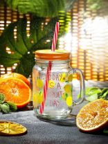 Банка для напитков стекло, 450 мл, с крышкой, с трубочкой, Y4-2809, в ассортименте