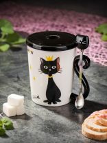 Кружка керамика, 350 мл, с крышкой, с ложкой, Y4-8045, в ассортименте