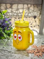 Банка для напитков/смузи стекло, 450 мл, Смайлик, с крышкой, с трубочкой, Y4-6540, в ассортименте