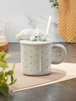 Кружка керамика, 400 мл, Спящий мишка, с крышкой, с ложкой, с крышкой и ложкой, Y4-8976, в ассортименте