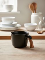 Кружка керамика, 270 мл, с деревянной ручкой, Y4-11011, черная