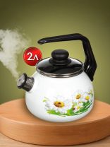 Чайник сталь, эмалированное покрытие, 2 л, со свистком, ручка консольная, СтальЭмаль, Ромашки лето, индукция, 4с210я