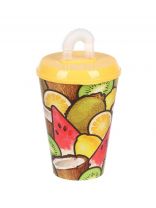 Стакан 420 мл, пластик, IZI-GO, Фрукты, с трубочкой, с крышкой, с декором, 0503/01