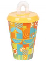 Стакан 420 мл, пластик, IZI-GO, Геометрия, с трубочкой, с крышкой, с декором, 0403/01