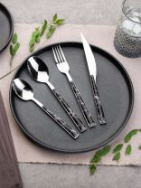 Набор столовых приборов пластик, металл, 24 предмета, черный мрамор, глянец, столовый, подарочная упаковка, B020150, 6 персон