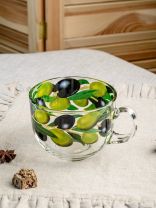 Бульонница стекло, 450 мл, с ручкой, Оливки, Декостек, 2027-Д