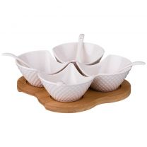 Менажница фарфор, 18х18х5 см, деревянная подставка, +4 ложки, Lefard, Диаманд, 359-381