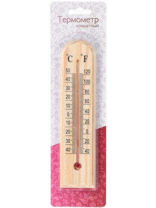 Термометр комнатный, пластик, Деревянный, полукруглый, блистер, С1102