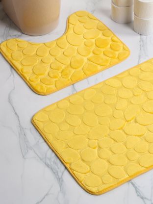 Набор ковриков для ванной и туалета, 2 шт, 0.5х0.8, 0.4х0.5 м, полиэстер, горчичный, Камешки, Y4-11228