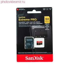 Карта памяти Sandisk Extreme Pro micro SDXC 64Gb UHS-I U3 V30 A2 + ADP (200/90 MBs)