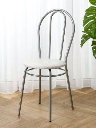 Стул 360х360х450 мм, полимер кожа, мрамор на серебро, сиденье круглое, на металлических ножках, Венский Эконом