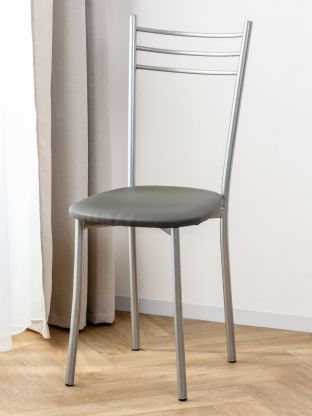 Стул 360х480х450 мм, темно-серый на серебро, овальный, экокожа, на металлических ножках, Бистро