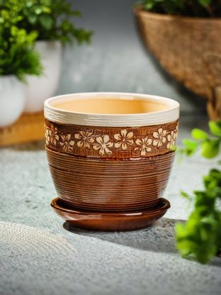 Горшок керамика, 0.7 л, 12х11.3 см, коричневый, Цветы, Y4-8773