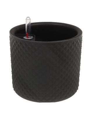 Кашпо пластик, 6.2 л, 22х22х20 см, автополив, со вставкой, графит, Idea, Фасет, М 3237