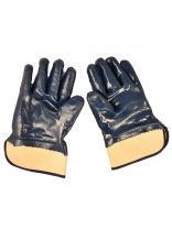 Перчатки маслобензостойкие, х/б, нитриловый облив, без рисунка, синяя основа, манжет-крага