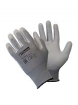 Перчатки полиэстер, полиуретановый облив, без рисунка, размер 9 (L), серая основа, Fiberon, европодвес
