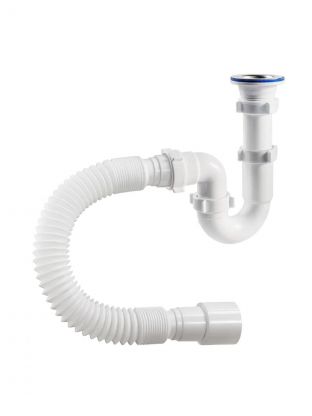Сифон для мойки, трубный, 1" 1/2, 40х40/50, полипропилен, с выпуском, прямоточный, с гофрой, Orio, S-41019