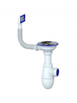 Сифон для мойки, 3" 1/2х40, полипропилен, с выпуском, с переливом, прямоугольный перелив, белый, Unicorn, В410