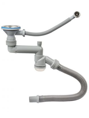 Сифон для мойки, 3" 1/2х40, полипропилен, с выпуском, универсальный перелив, с отводом, с гофрой, Orio, Nordform, Д-11408У