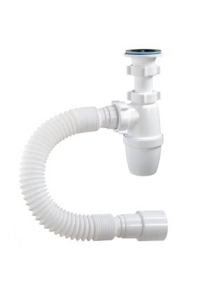 Сифон для мойки, бутылочный, 1 1/4"х40, с гибкой трубой 40-40/50, черная решетка 63 мм, Orio, А-3202-Ч