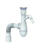 Сифон для мойки, 1" 1/2, 40х40/50, полипропилен, с выпуском, с отводом, с гофрой, Unicorn, А320V