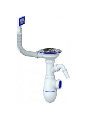 Сифон для мойки, 3" 1/2, 40, пластик, с выпуском, с переливом, прямоугольный перелив, Unicorn, B430VP