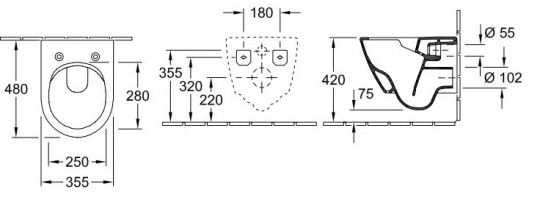 Villeroy & Boch Subway 2.0 Унитаз подвесной безободковый CeramicPlus 480 х 355 мм укороченный цвет: альпийский белый 5606R0R1 схема 2