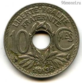 Франция 10 сантимов 1938 с точками