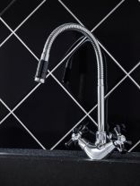 Смеситель для кухни, РМС, гибкий излив, с кран-буксой, черный, SL92BL-279F