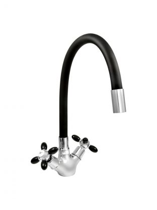 Смеситель для кухни, Juguni, гибкий излив, с кран-буксой, черный, 0402.139