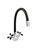 Смеситель для кухни, Juguni, гибкий излив, с кран-буксой, черный, 0402.139
