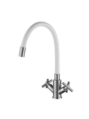 Смеситель для кухни, Stemix, гибкий излив, с кран-буксой, SUS 808-271F-1 WHITE