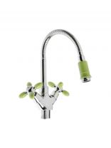 Смеситель для кухни, Эверест, гибкий излив, с кран-буксой, зеленый, B58-071E