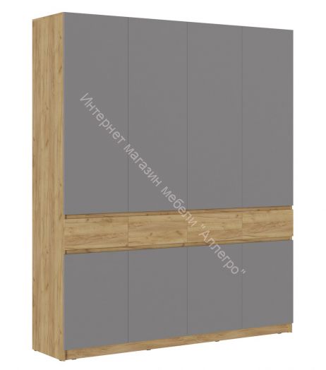 Шкаф 4-х створчатый ШК-004 "Бостон" Дуб крафт золотой/Шифер серый