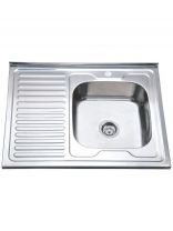 Мойка кухонная накладная, РМС, нержавеющая сталь, 800х600 мм, 0.6 мм, правый + сифон, MG6-8060R