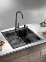 Мойка кухонная врезная, РМС, вороненая сталь, 600х500 мм, 1-3 мм, сифон + корзина + дозатор, MR-6050BL