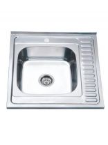 Мойка кухонная накладная, РМС, нержавеющая сталь, 600х600 мм, 0.6 мм, левый + сифон, MG6-6060L
