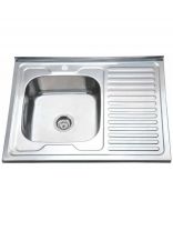 Мойка кухонная накладная, РМС, нержавеющая сталь, 800х600 мм, 0.6 мм, левый + сифон, MG6-8060L