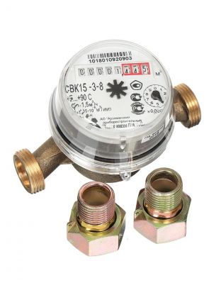 Счетчик воды универсальный, 1/2 '', с монтажным комплектом, 6 лет, Арзамасский приборостроительный завод, СВК15-3-8 Арзамас