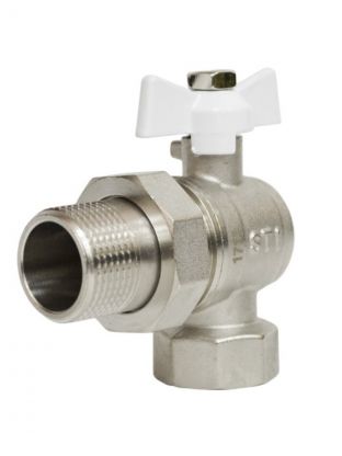 Кран для воды, 3/4", латунь, угловой, ручка-бабочка, с американкой, STI