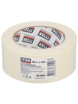 Лента малярная 48 мм, белая, основа бумажная, 50 м, Tytan, 11502