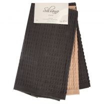 Набор кухонных полотенец 3 шт, 40х60 см, вафельный, 100% хлопок, 270 г/м2, Silvano, Эльза, бежевый, серый, Узбекистан