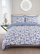 Постельное белье евро, простыня 220х240 см, 2 наволочки 70х70 см, 2 наволочки 50х70 см, пододеяльник 200х220 см, Silvano, поплин, голубое, Цветы 31/402-PC/SLV